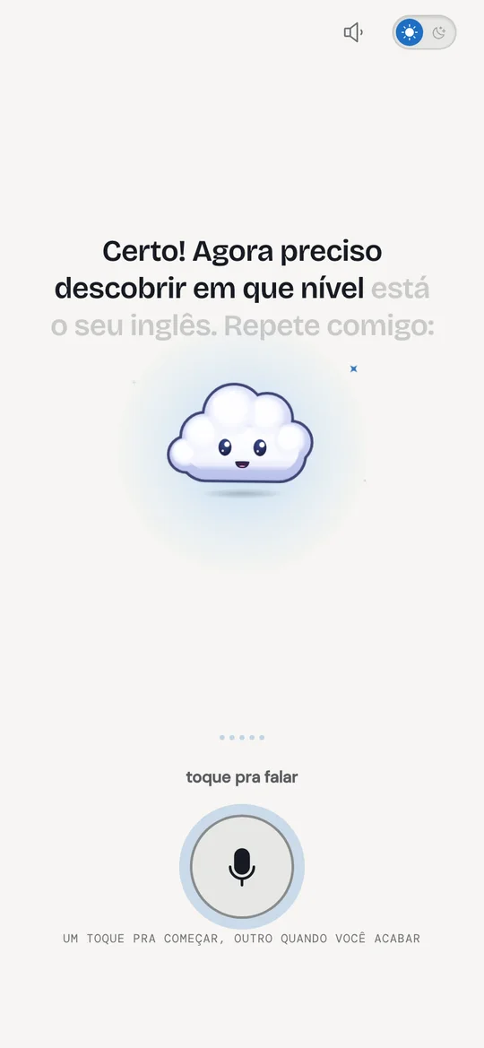 Tela do app: repete comigo, toque pra falar